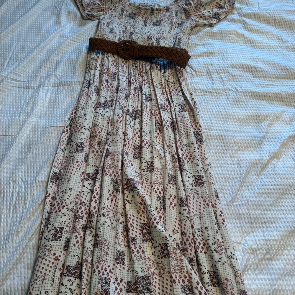 Wallflower Patterned Maxi Dress with Brown Belt